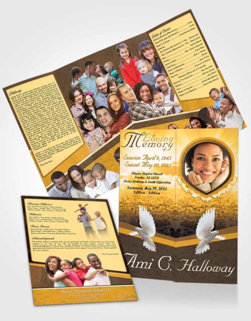 Obituary Funeral Template Gatefold Memorial Brochure Golden Splendor