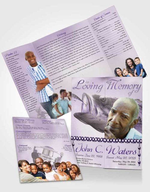 Obituary Funeral Template Gatefold Memorial Brochure Gone Fishing Lavender Honor