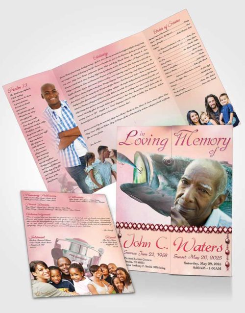 Obituary Funeral Template Gatefold Memorial Brochure Gone Fishing Ruby Dreams