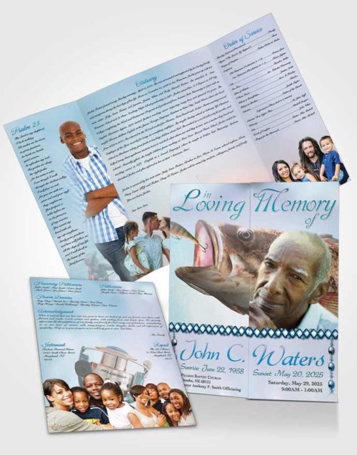 Obituary Funeral Template Gatefold Memorial Brochure Gone Fishing Turquoise Waters