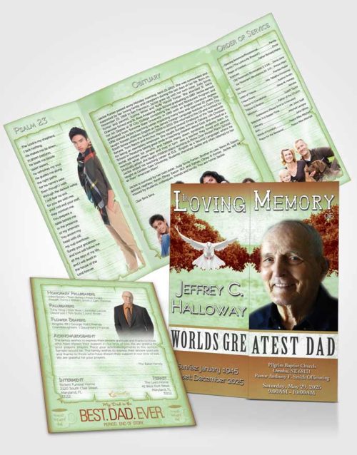 Obituary Funeral Template Gatefold Memorial Brochure Greatest Dad Emerald Bliss