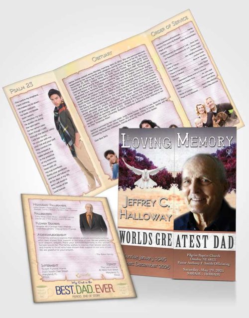 Obituary Funeral Template Gatefold Memorial Brochure Greatest Dad Summer Sunset