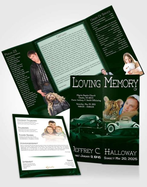 Obituary Funeral Template Gatefold Memorial Brochure Green Diamond Car Enthusiast