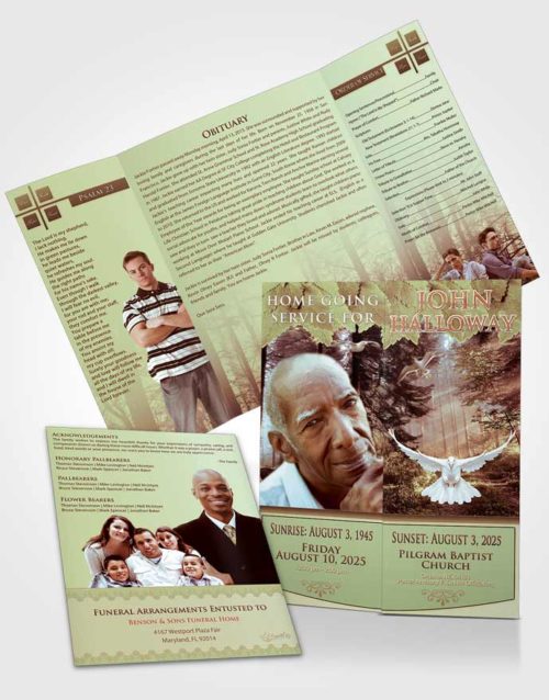 Obituary Funeral Template Gatefold Memorial Brochure Harmony Forest Laughter