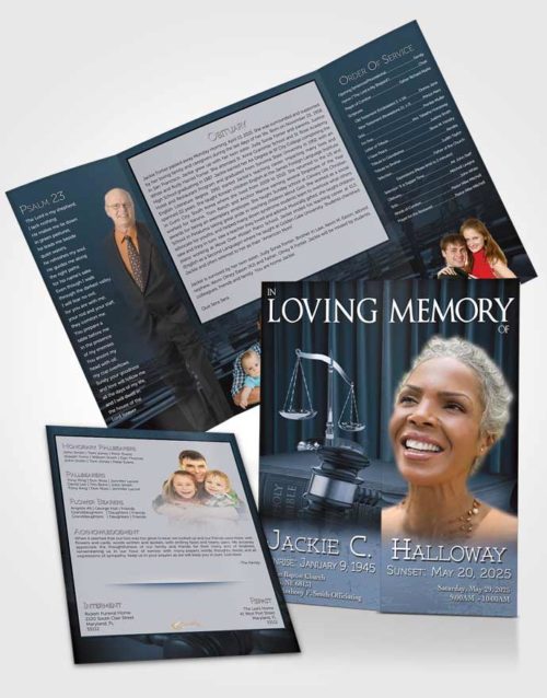 Obituary Funeral Template Gatefold Memorial Brochure Heavenly Blue Judge Justice