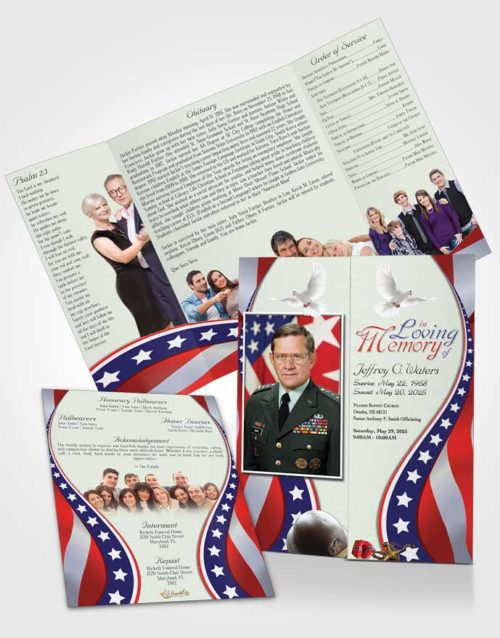 Obituary Funeral Template Gatefold Memorial Brochure Heavenly Military Honors