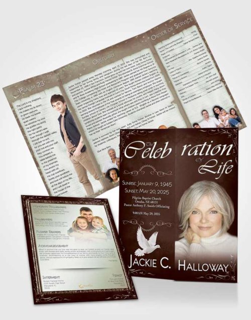 Obituary Funeral Template Gatefold Memorial Brochure Heavens Touch Dark Ruby