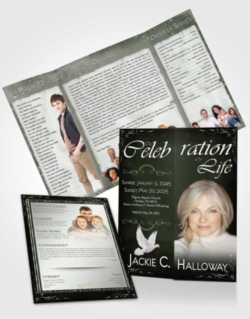 Obituary Funeral Template Gatefold Memorial Brochure Heavens Touch Deep Forest