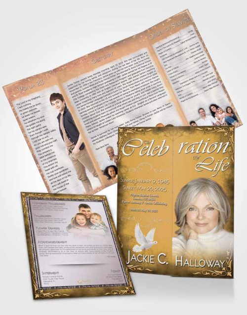 Obituary Funeral Template Gatefold Memorial Brochure Heavens Touch Golden Desire