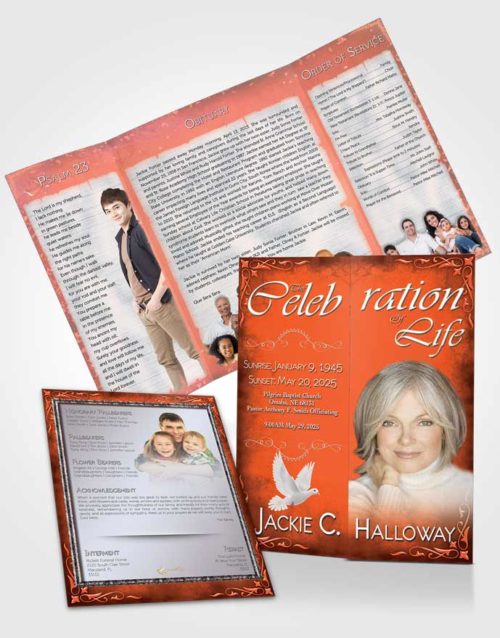 Obituary Funeral Template Gatefold Memorial Brochure Heavens Touch Peach Serenity