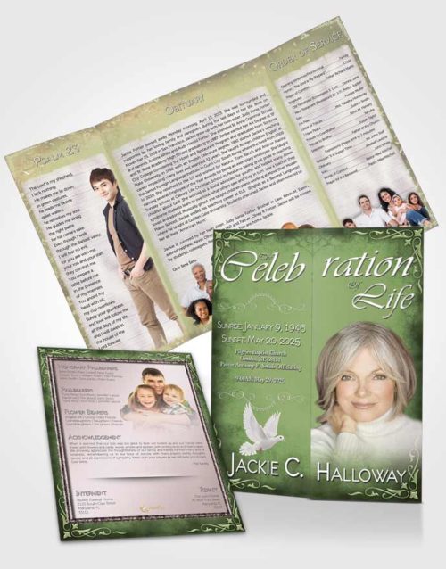 Obituary Funeral Template Gatefold Memorial Brochure Heavens Touch Soft Emerald Mountain