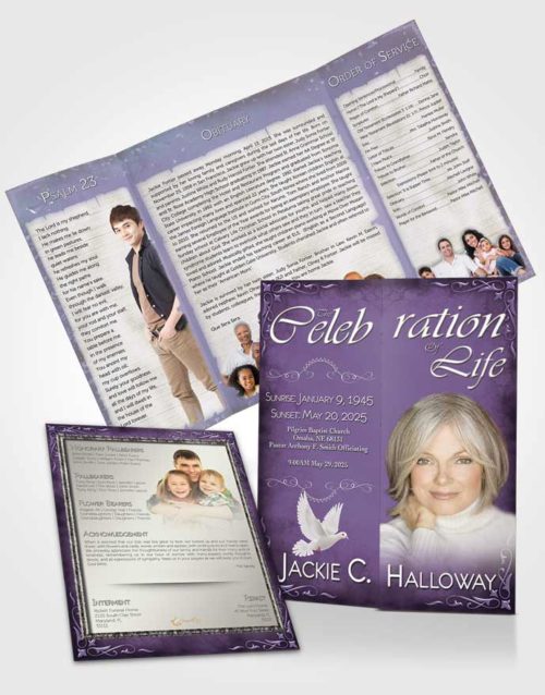 Obituary Funeral Template Gatefold Memorial Brochure Heavens Touch Soft Lavender
