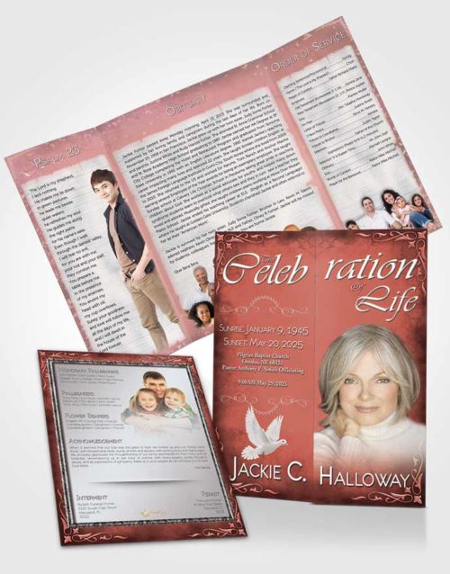 Obituary Funeral Template Gatefold Memorial Brochure Heavens Touch Soft Ruby