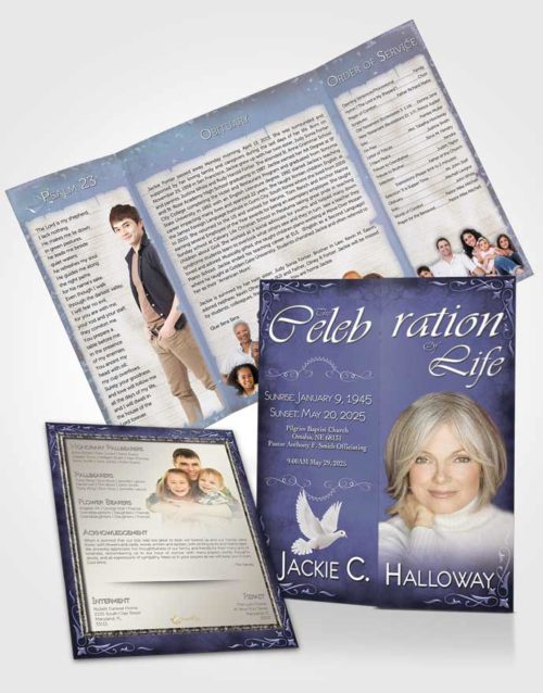 Obituary Funeral Template Gatefold Memorial Brochure Heavens Touch Soft Sky