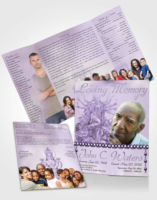 Obituary Funeral Template Gatefold Memorial Brochure Hindu Breeze Lavender Honor