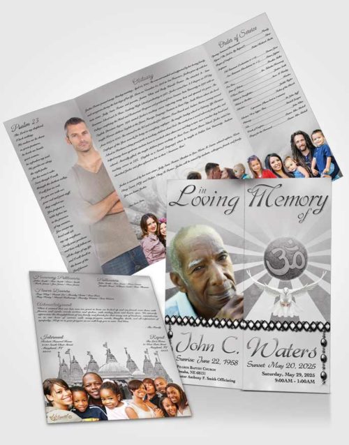 Obituary Funeral Template Gatefold Memorial Brochure Hinduism Faith Black and White
