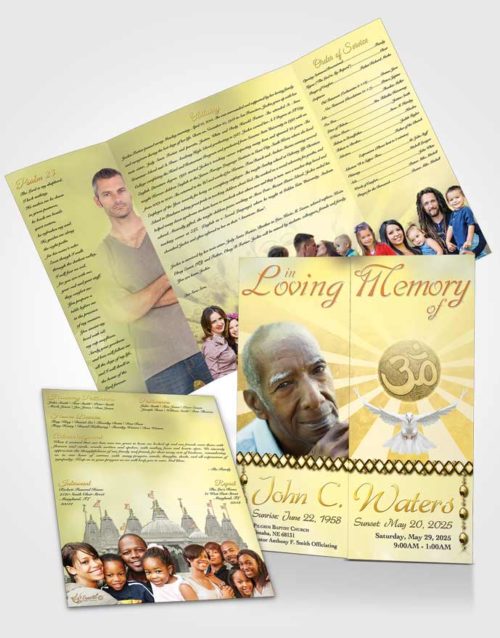 Obituary Funeral Template Gatefold Memorial Brochure Hinduism Faith Golden Love