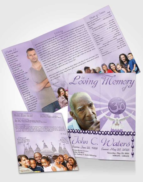 Obituary Funeral Template Gatefold Memorial Brochure Hinduism Faith Lavender Honor