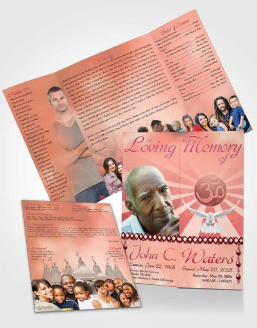 Obituary Funeral Template Gatefold Memorial Brochure Hinduism Faith Ruby Sunset