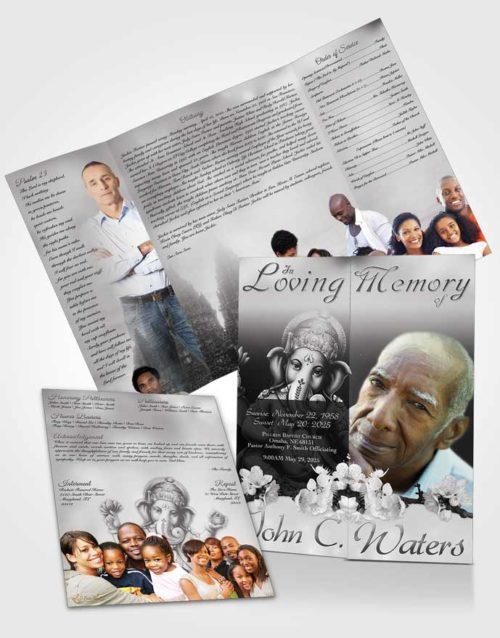 Obituary Funeral Template Gatefold Memorial Brochure Hinduism Glory Black and White