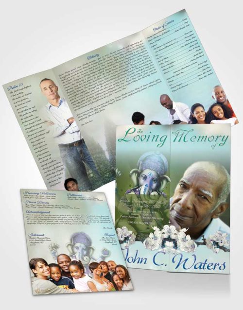 Obituary Funeral Template Gatefold Memorial Brochure Hinduism Glory Evening Peace