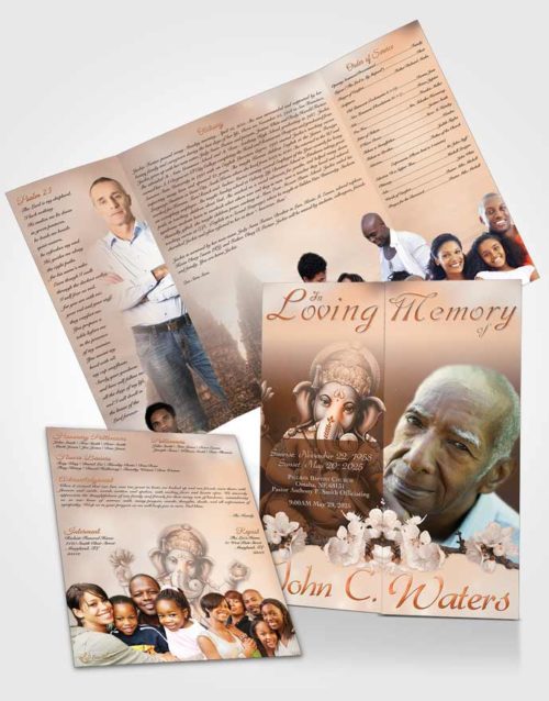 Obituary Funeral Template Gatefold Memorial Brochure Hinduism Glory Golden Love