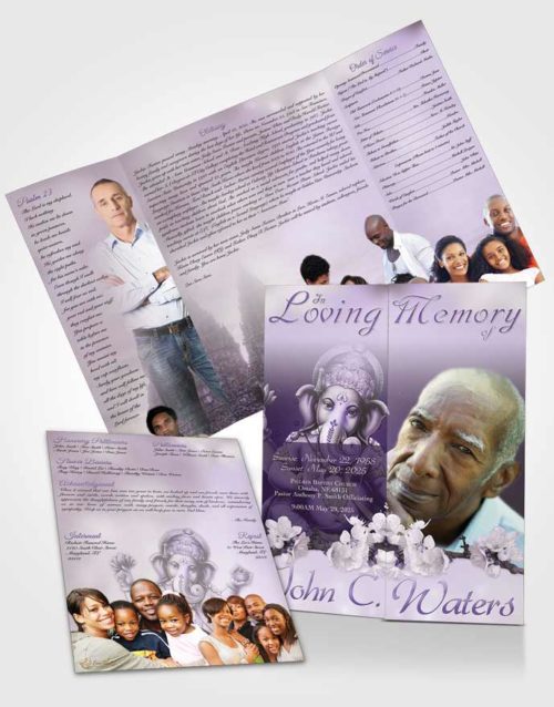 Obituary Funeral Template Gatefold Memorial Brochure Hinduism Glory Lavender Honor