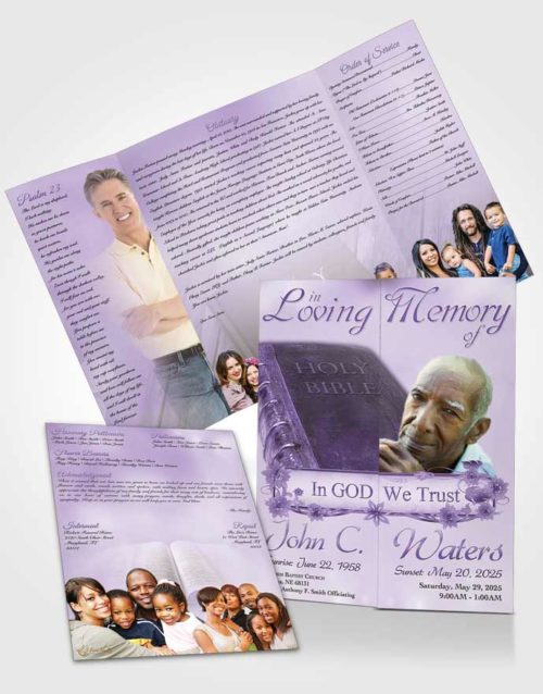 Obituary Funeral Template Gatefold Memorial Brochure Holy Bible Lavender Honor