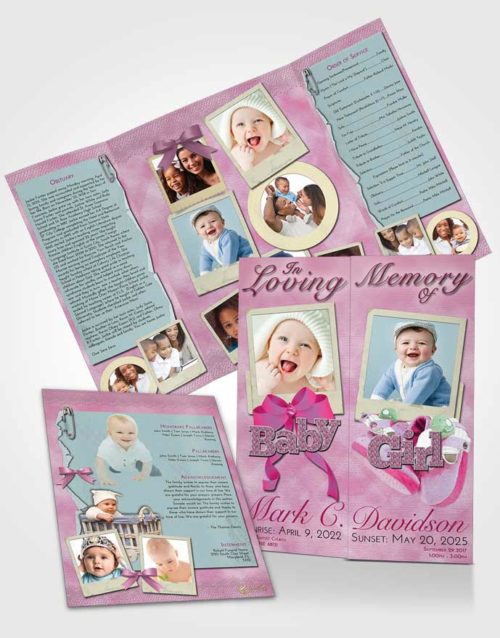 Obituary Funeral Template Gatefold Memorial Brochure Hot Pink Majesty Baby Girl
