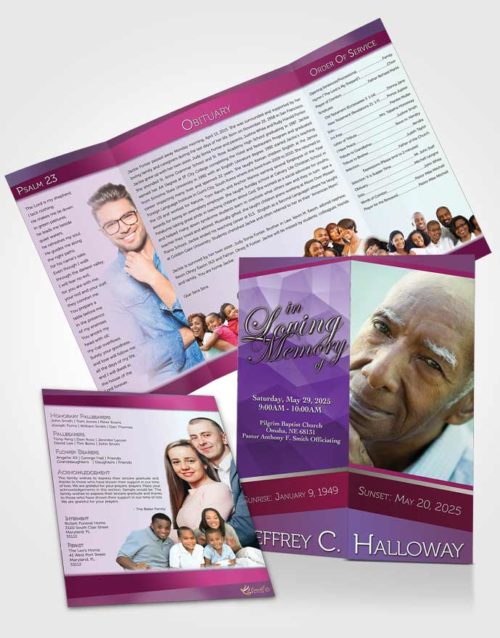 Obituary Funeral Template Gatefold Memorial Brochure Hot Pink Tranquility Light