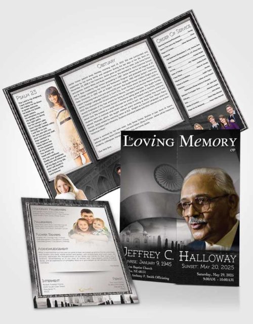 Obituary Funeral Template Gatefold Memorial Brochure Indian Black and White Love
