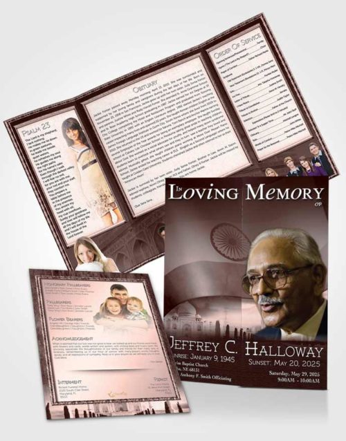 Obituary Funeral Template Gatefold Memorial Brochure Indian Burgundy Love