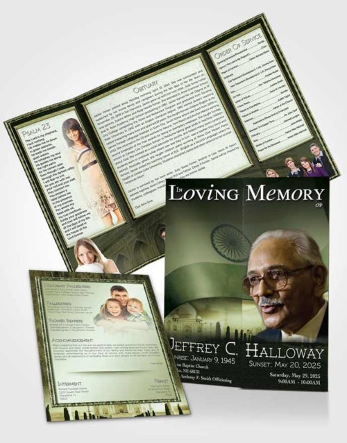 Obituary Funeral Template Gatefold Memorial Brochure Indian Emerald Love