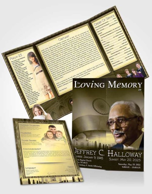 Obituary Funeral Template Gatefold Memorial Brochure Indian Golden Love