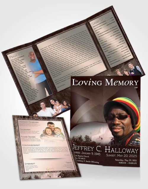 Obituary Funeral Template Gatefold Memorial Brochure Jamaican Burgundy Beauty