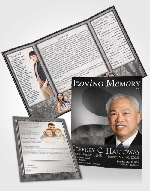 Obituary Funeral Template Gatefold Memorial Brochure Japanese Black and White Blossoms