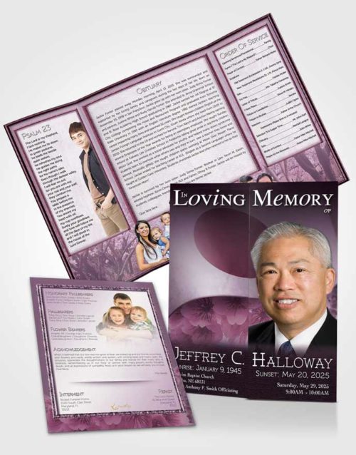 Obituary Funeral Template Gatefold Memorial Brochure Japanese Lavender Blossoms