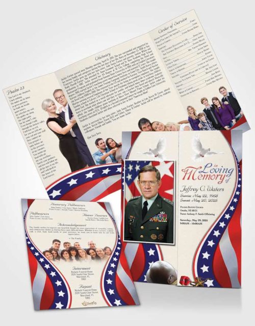 Obituary Funeral Template Gatefold Memorial Brochure Joyful Military Honors