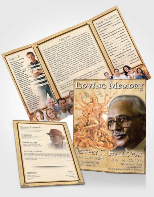 Obituary Funeral Template Gatefold Memorial Brochure Khaki Breeze Hindu Faith