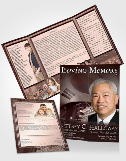 Obituary Funeral Template Gatefold Memorial Brochure Korean Burgundy City
