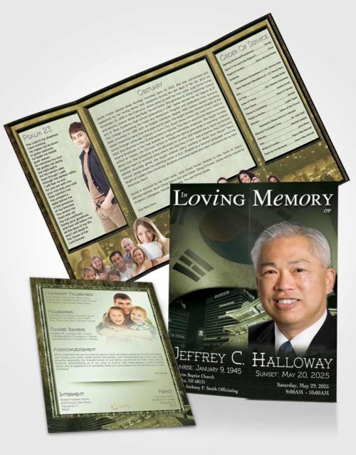 Obituary Funeral Template Gatefold Memorial Brochure Korean Emerald City