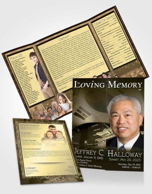 Obituary Funeral Template Gatefold Memorial Brochure Korean Golden City