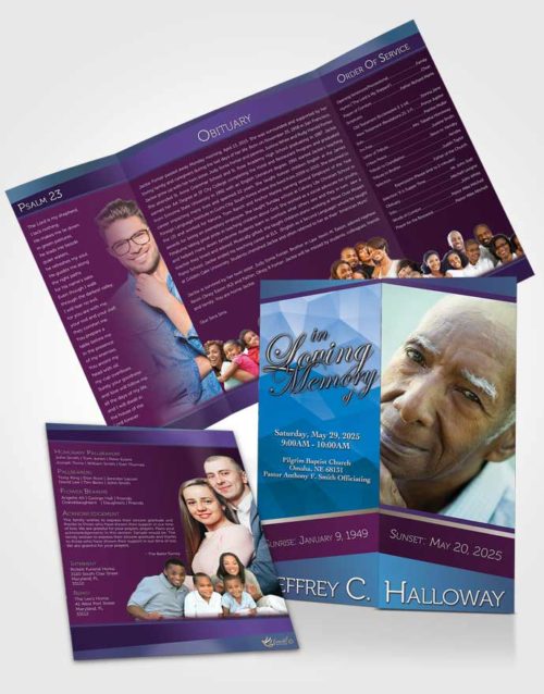 Obituary Funeral Template Gatefold Memorial Brochure Lavender Beauty Tranquility Dark
