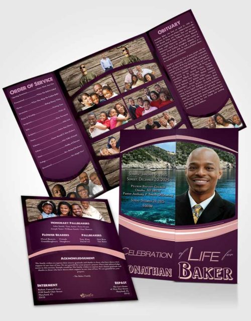 Obituary Funeral Template Gatefold Memorial Brochure Lavender Blessing Journey