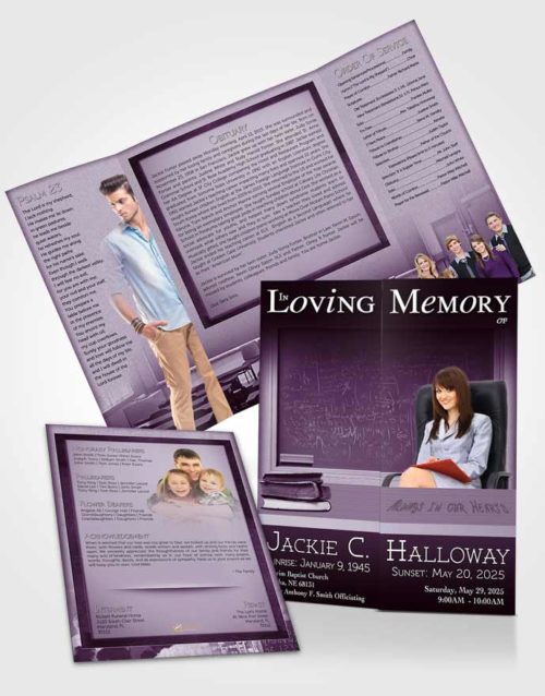 Obituary Funeral Template Gatefold Memorial Brochure Lavender Bliss Teacher Light