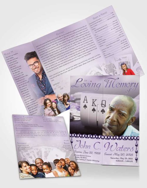Obituary Funeral Template Gatefold Memorial Brochure Lavender Cards