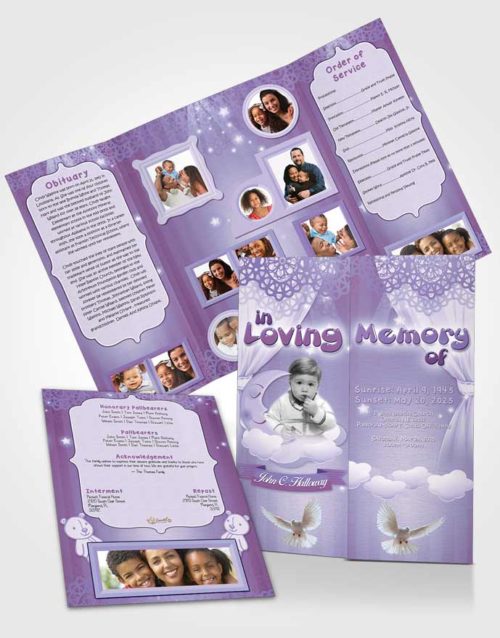 Obituary Funeral Template Gatefold Memorial Brochure Lavender Childrens Innocence