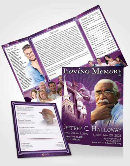 Obituary Funeral Template Gatefold Memorial Brochure Lavender Christian Faith