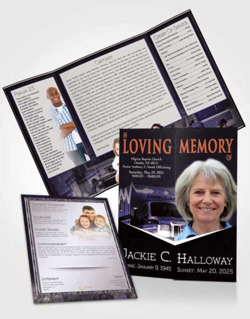 Obituary Funeral Template Gatefold Memorial Brochure Lavender EMT Savior