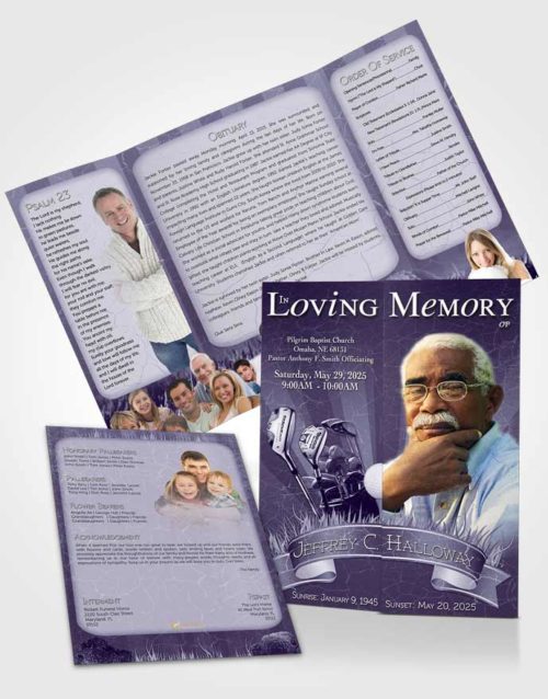 Obituary Funeral Template Gatefold Memorial Brochure Lavender Golf Star